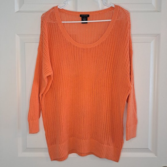 Calvin Klein Jeans Coral Orange Open Weave Sweater Size Large - Picture 2 of 6